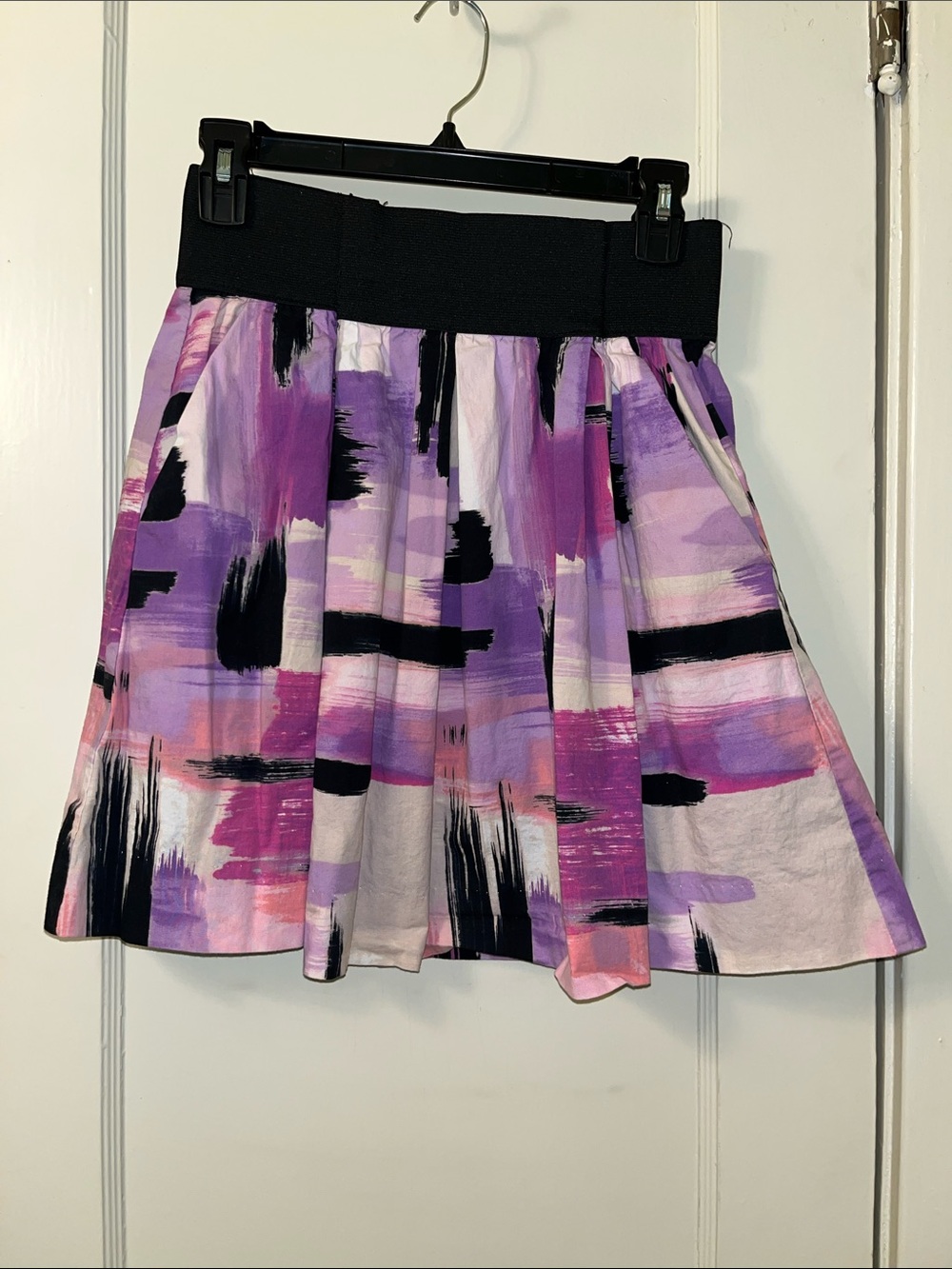 Necessary Objects Purple Brushstroke Skater Skirt with Black Waistband